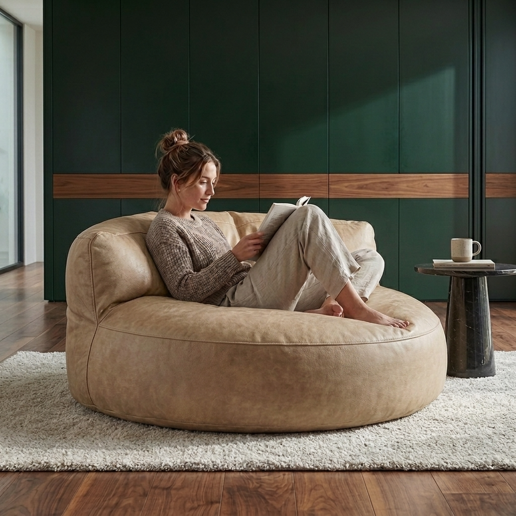 Wagrex - Loveseat zitzak fauteuil Modern Rond Retro-Leer