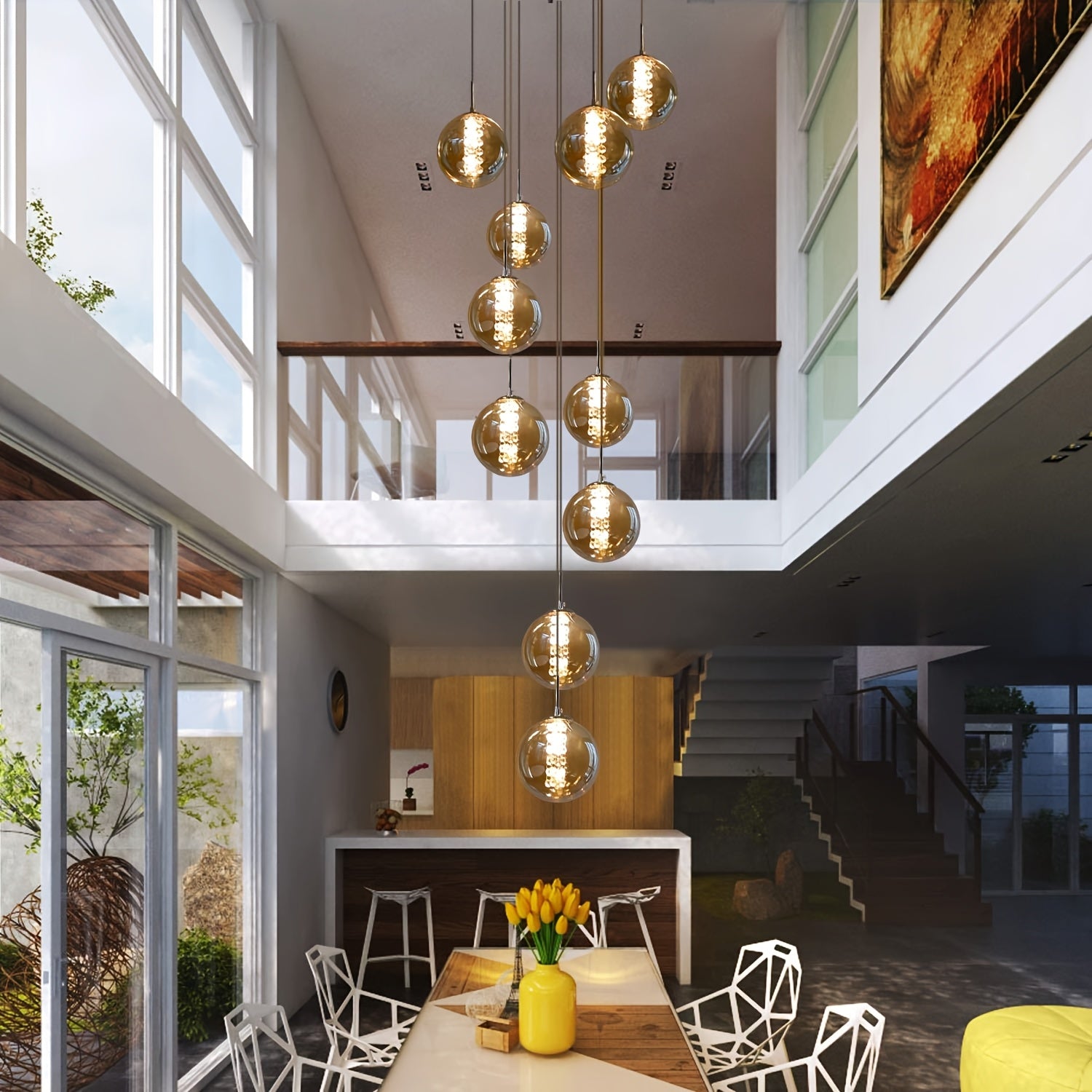 Moderne Glas-Pendelleuchte – Höhenverstellbarer Esstisch-Kronleuchter