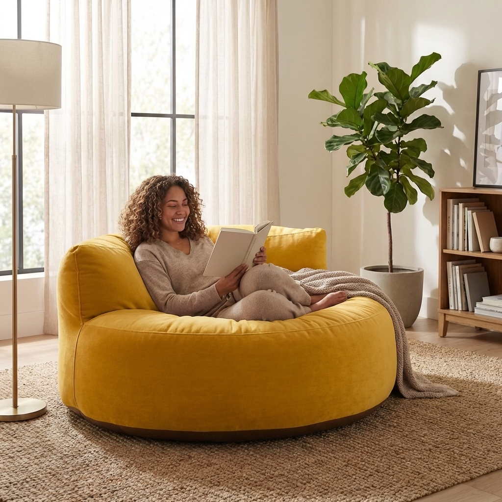 Runder Sitzsack aus dickem Samt