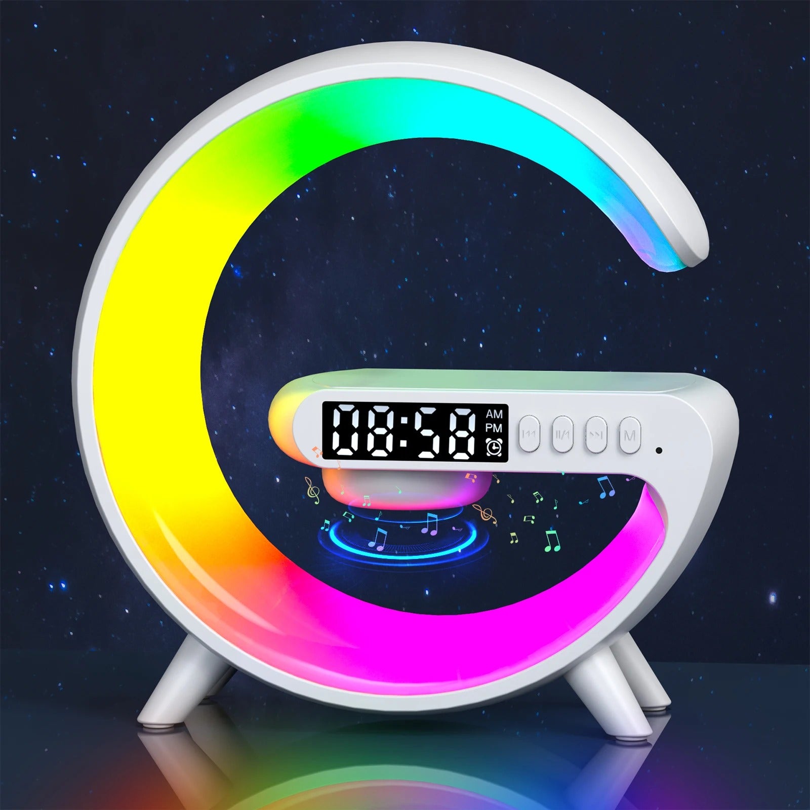 All-in-One Wireless Charger with Speaker, LED + Clock