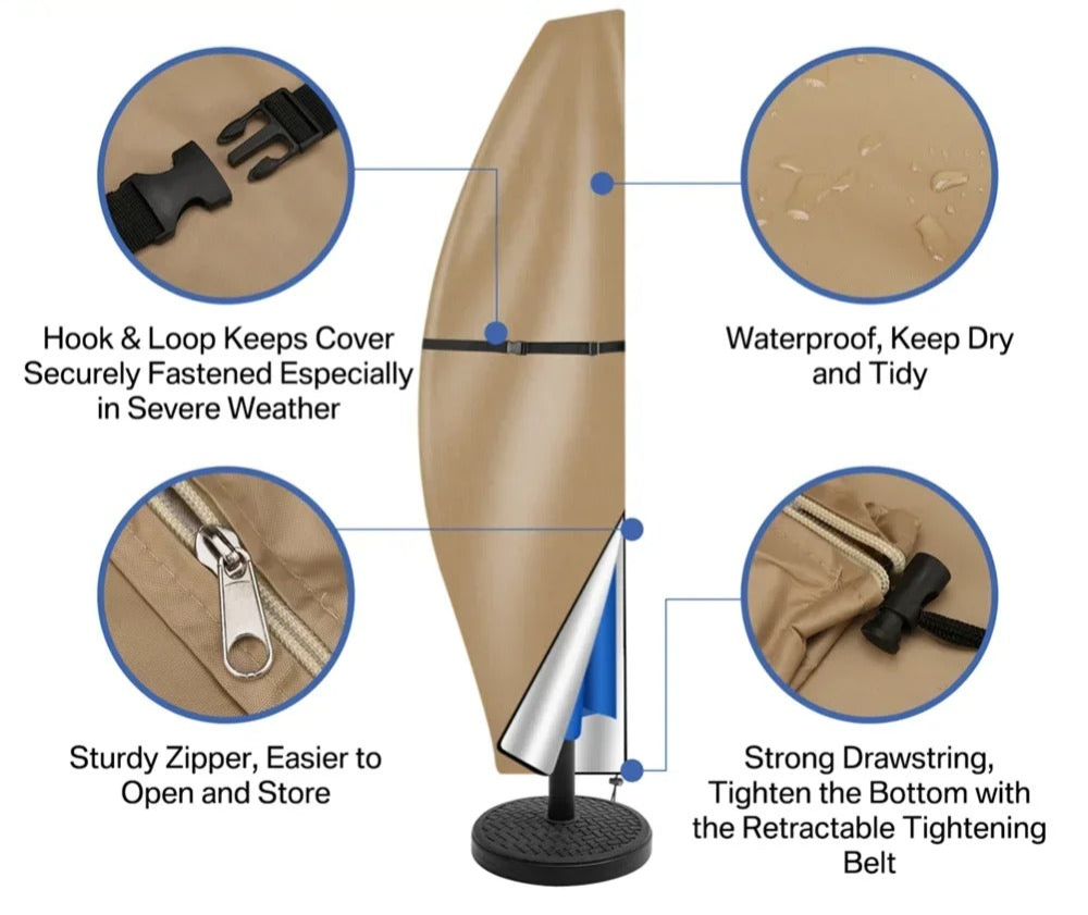 Duurzame Parasol hoezen - Waterdicht met rits, en trekkoord