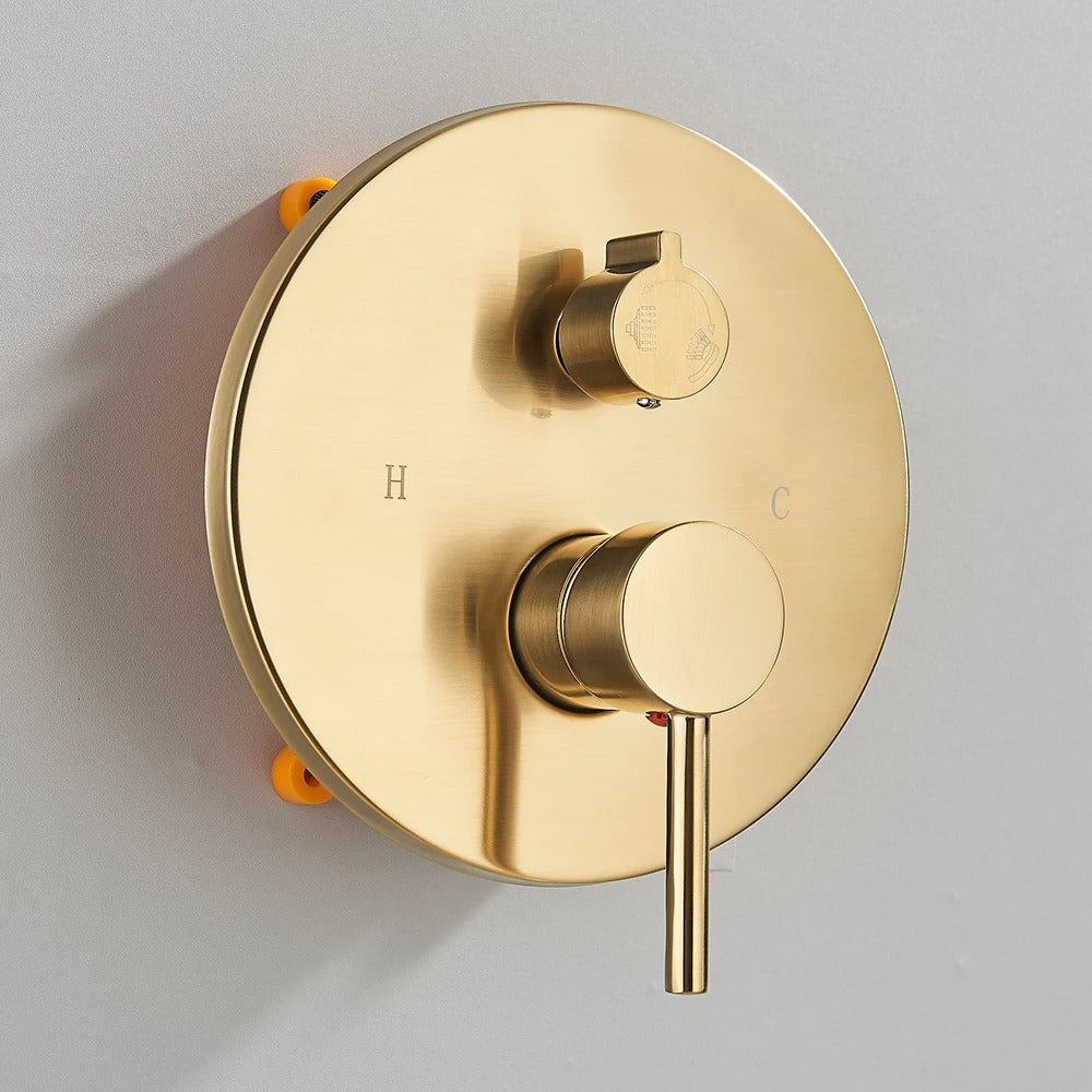 Einbauregendusche-Set mit Handbrause - Messing-Duscharmatur gebürstetes Gold