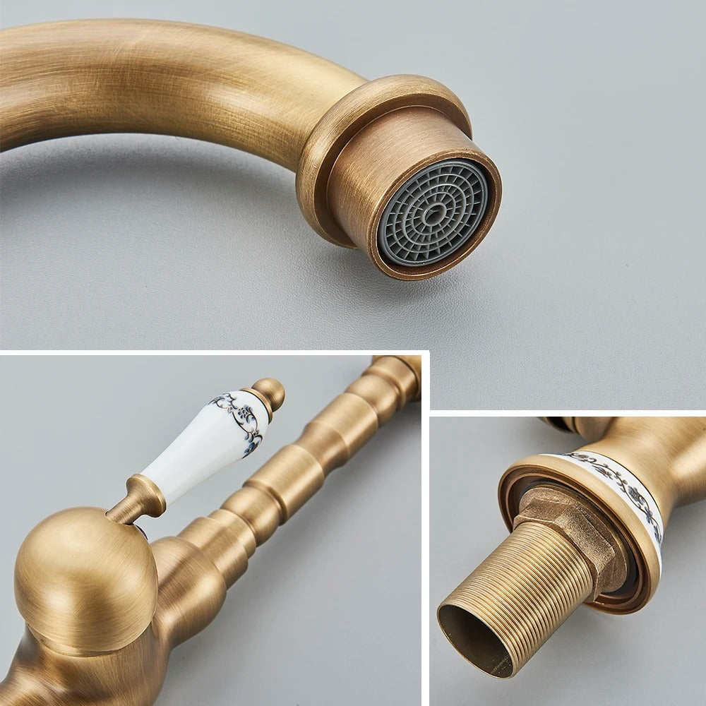 Antike Bronze Messing Küchenarmatur – 360° Drehbarer Mischhahn für die Arbeitsplatte