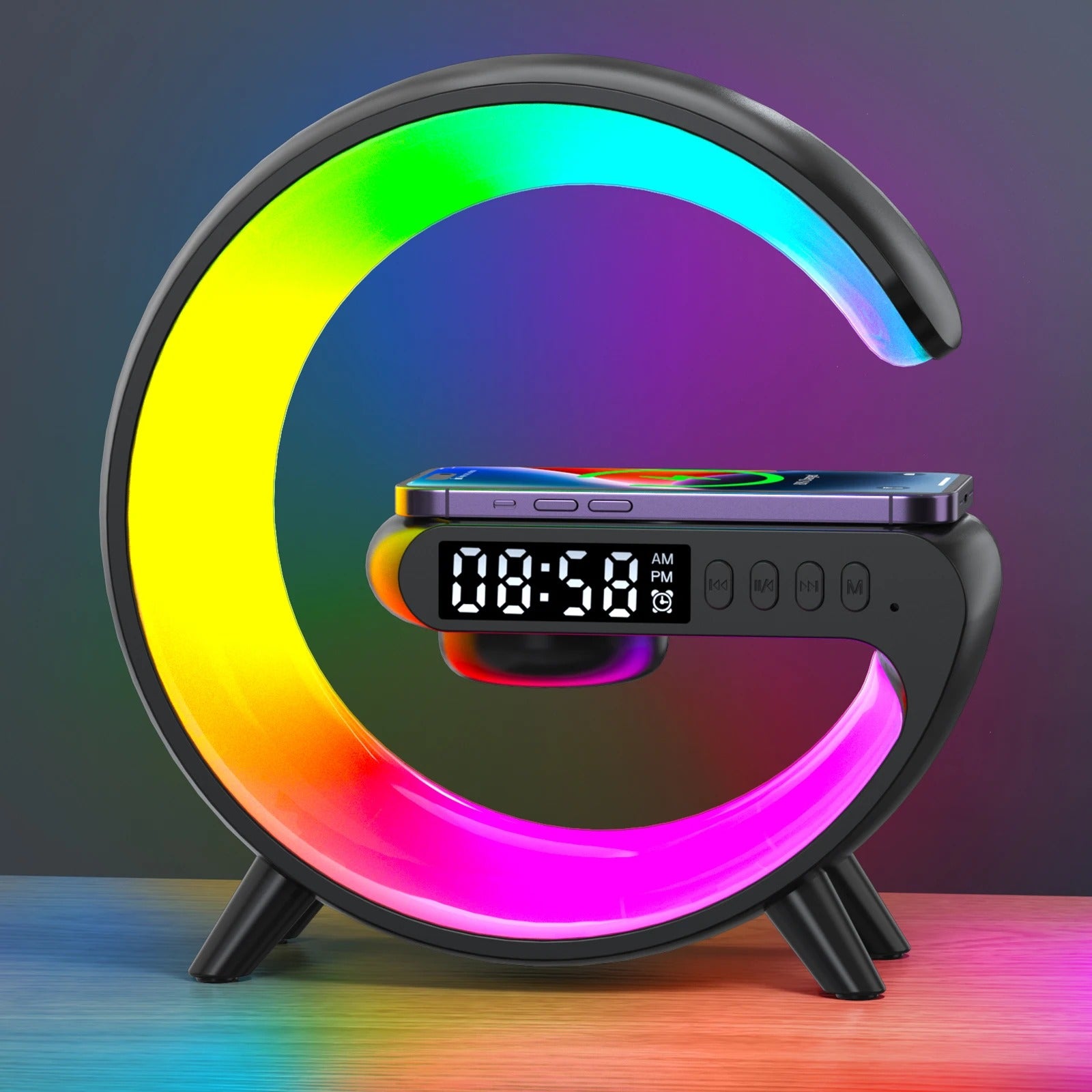 All-in-One Wireless Charger with Speaker, LED + Clock