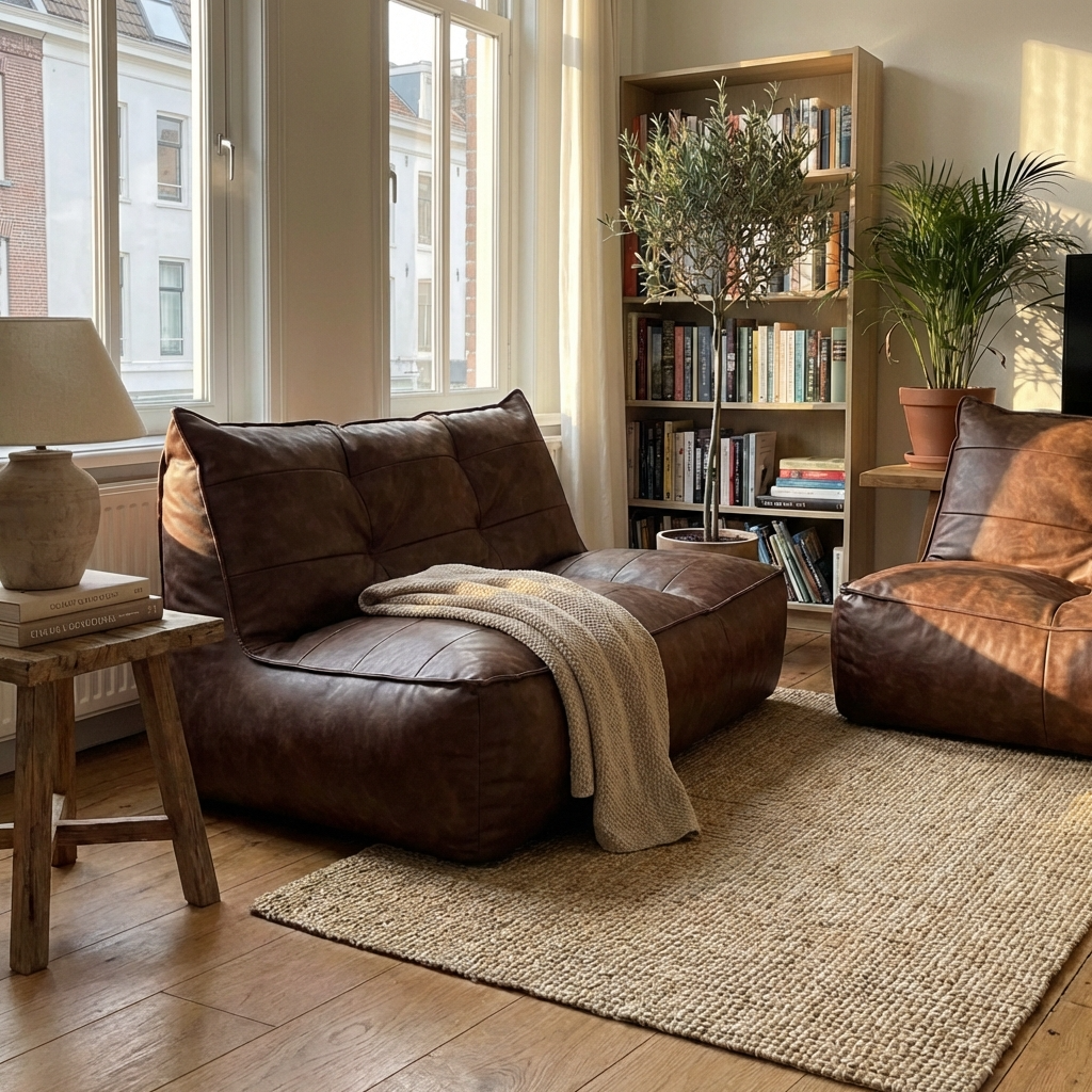 Wagrex - Fauteuil Zitzak Bank Modern Retro-Leer