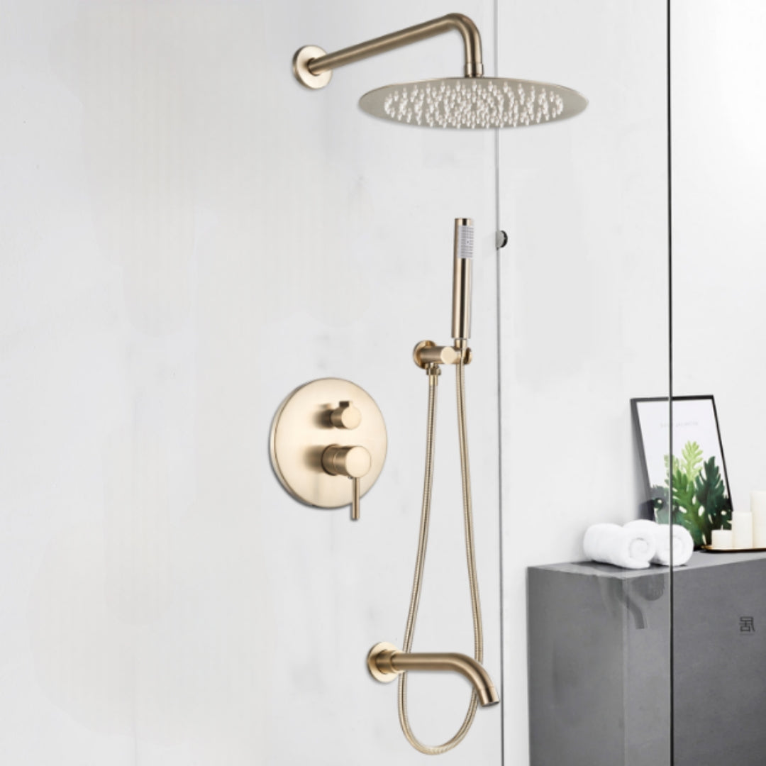 Einbauregendusche-Set mit Handbrause - Messing-Duscharmatur gebürstetes Gold