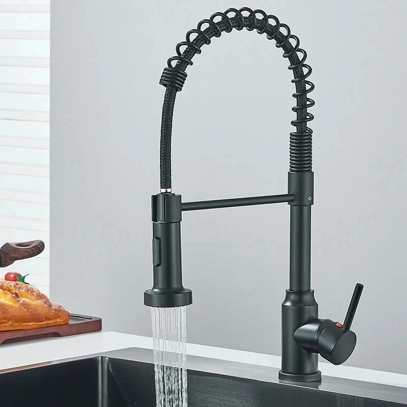 Küchenarmatur mit ausziehbarer Handbrause Spiralsprühkopf - Küchenmischbatterie aus Messing