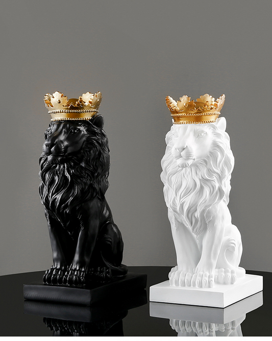 Löwenstatue aus Kunstharz, Löwenskulptur mit Krone