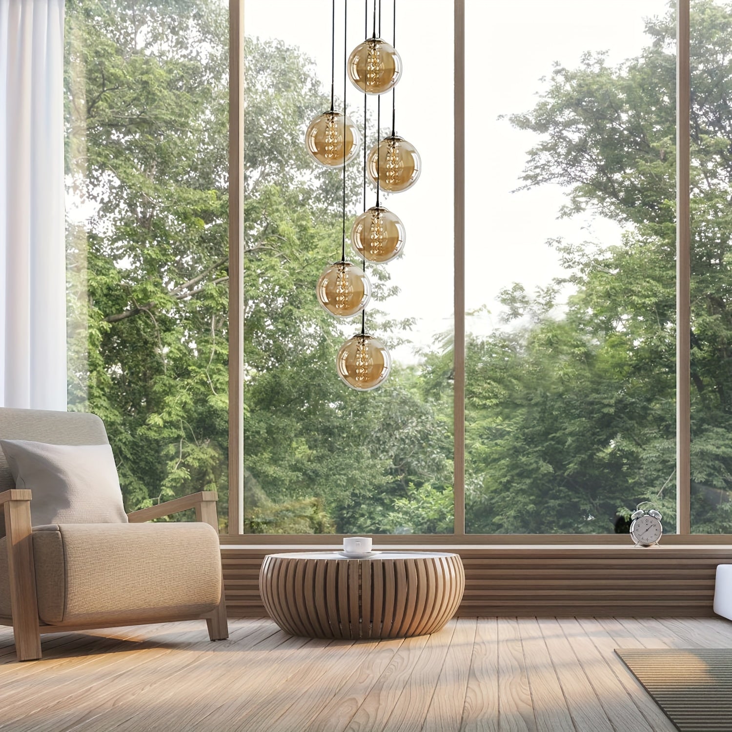 Moderne Glas-Pendelleuchte – Höhenverstellbarer Esstisch-Kronleuchter