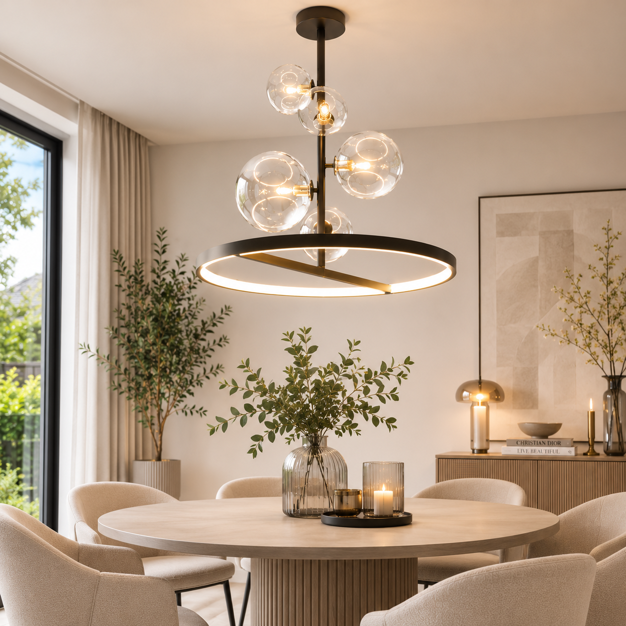 NOSTAGA Glazen Cirkel Hanglamp – LED Kroonluchter