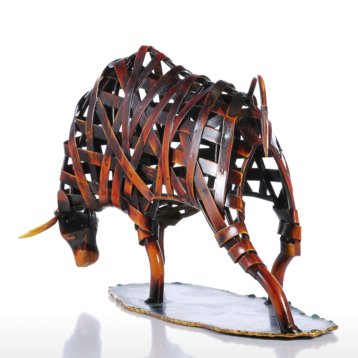 Durable Iron-made Braided Cattle Metal Sculpture Home Office Decor
