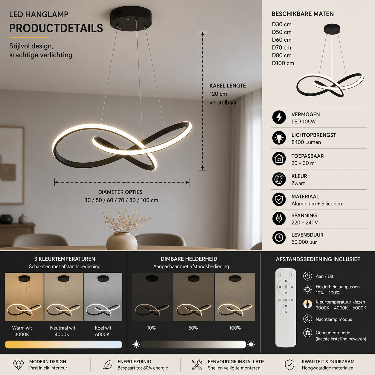 Moderne skandinavische Pendelleuchte – Kleeblatt-Design