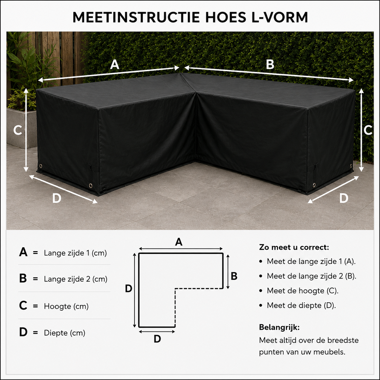 Tuinmeubelhoes op maat gemaakt (CALCULATOR) (L-Vorm)