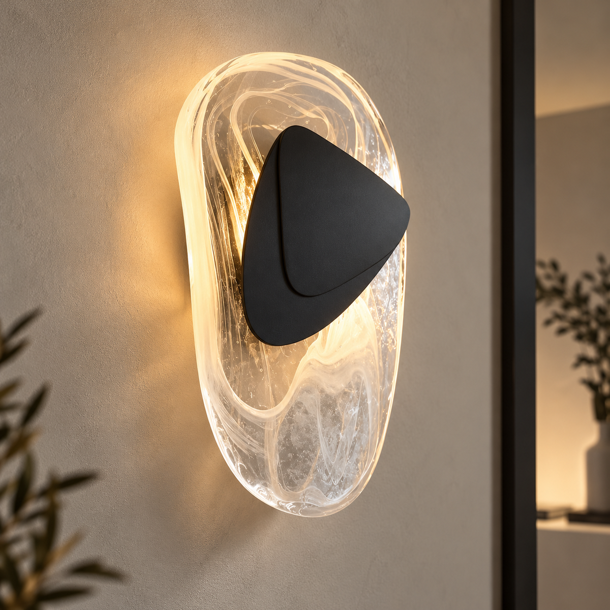 Glazen LED-wandlamp met ijzeren basis – Zwart of goud | Warm, koud of 3-kleuren licht