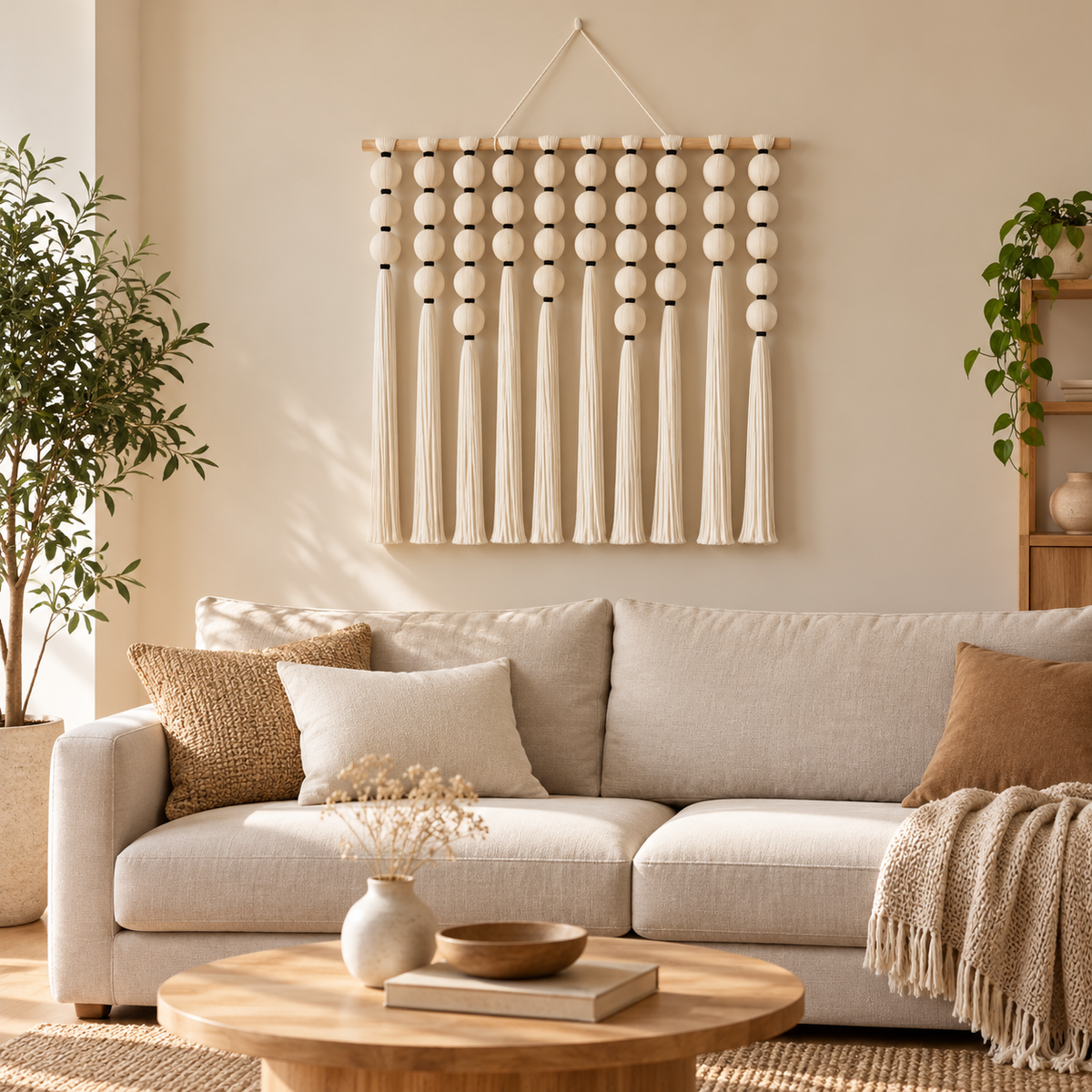 Macrame Wall Hanging with Beads – 100 × 95 cm