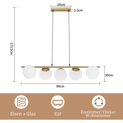 5-Flame Glass Ball Pendant Light – Adjustable Height | Black or Gold
