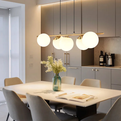 5-Flame Glass Ball Pendant Light – Adjustable Height | Black or Gold