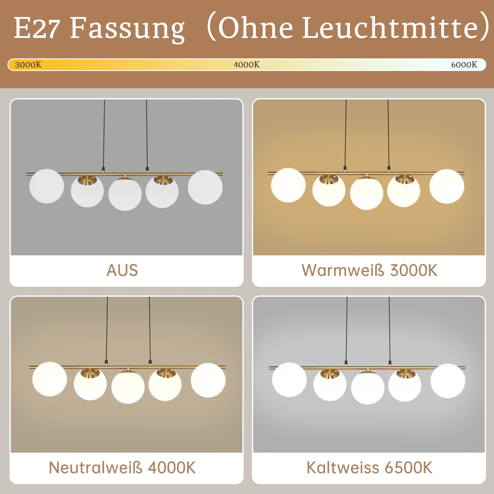 5-Flame Glass Ball Pendant Light – Adjustable Height | Black or Gold
