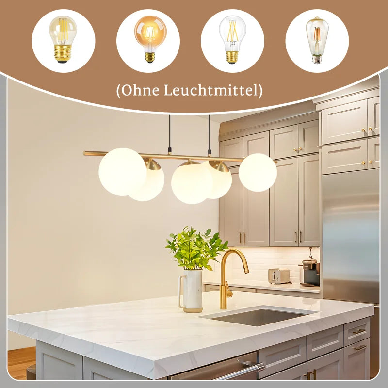 5-Flame Glass Ball Pendant Light – Adjustable Height | Black or Gold