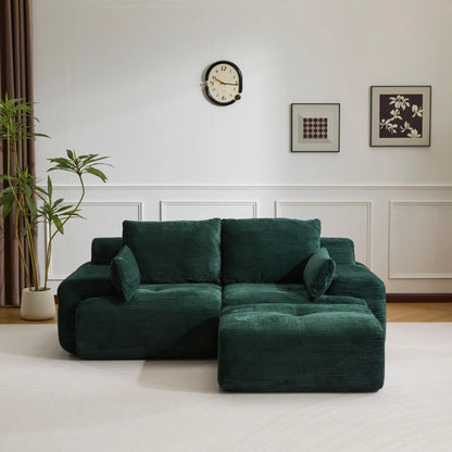 Luxury Green L-Shaped Corduroy Sofa - 3-Seater Modular Sectional Couch