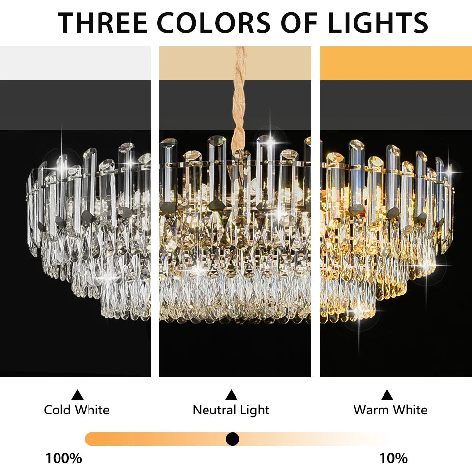 Luxe K9 Kristallen Kroonluchter – Goud Ronde LED Plafondlamp
