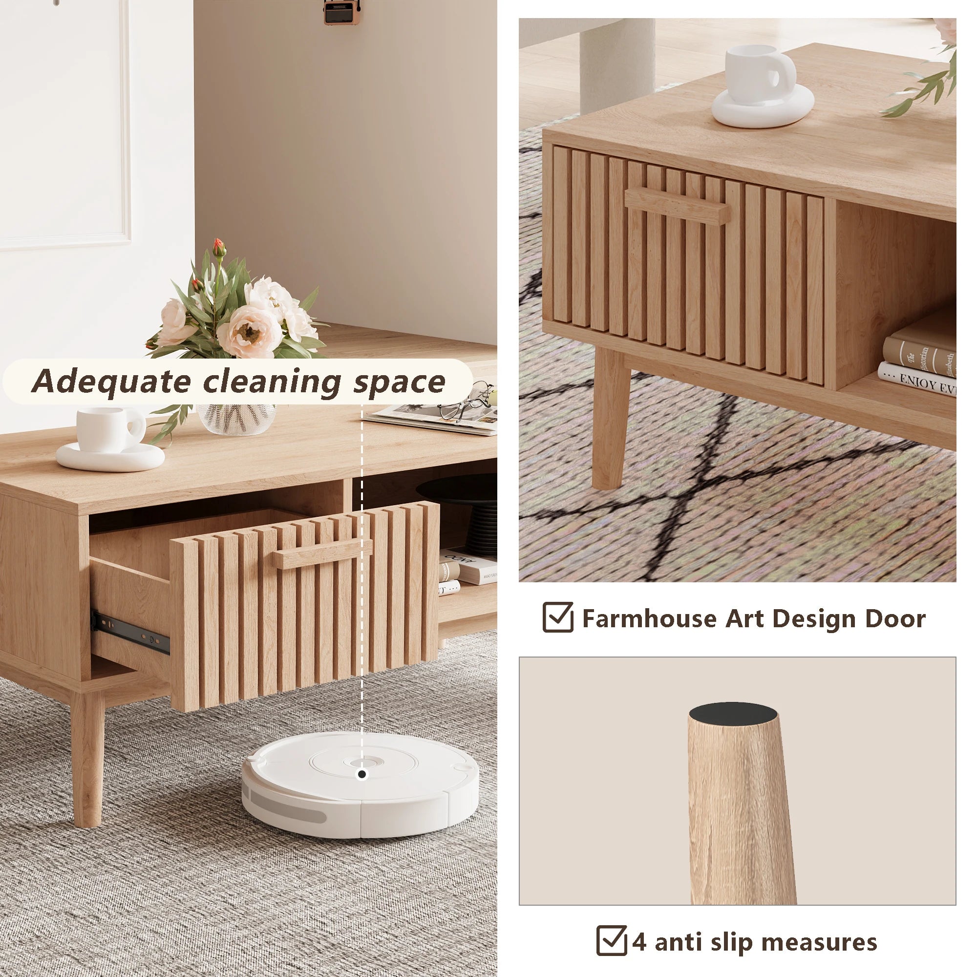 Salontafel van massief hout - Natuurlijke lage bijzettafel voor de woonkamer