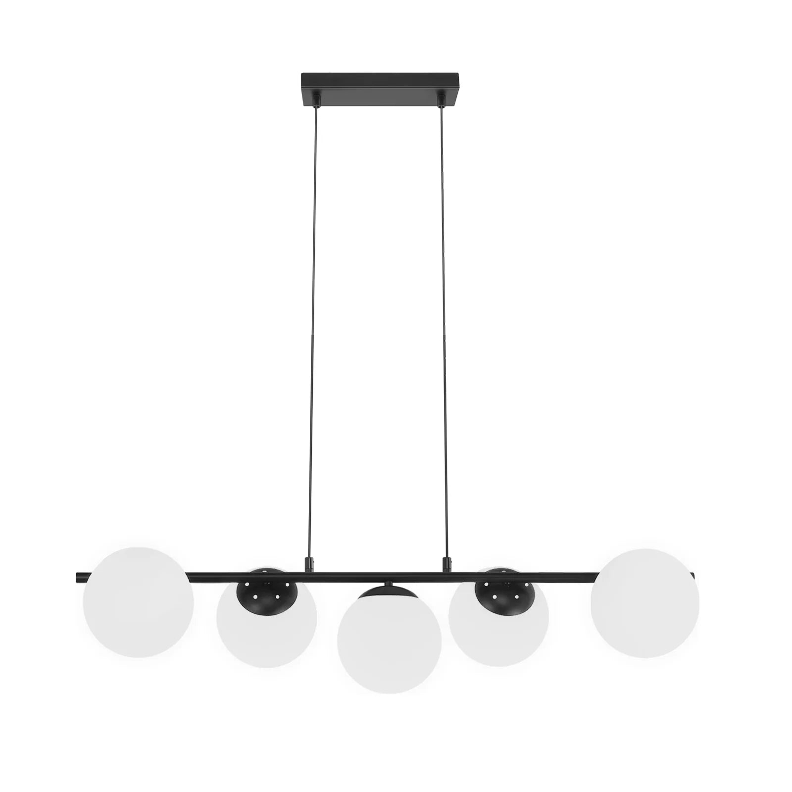 5-Flame Glass Ball Pendant Light – Adjustable Height | Black or Gold