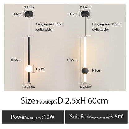 Minimalistische hanglamp naast het bed - moderne LED-lamp met één kop
