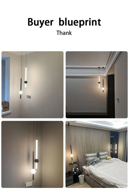 Minimalistische hanglamp naast het bed - moderne LED-lamp met één kop