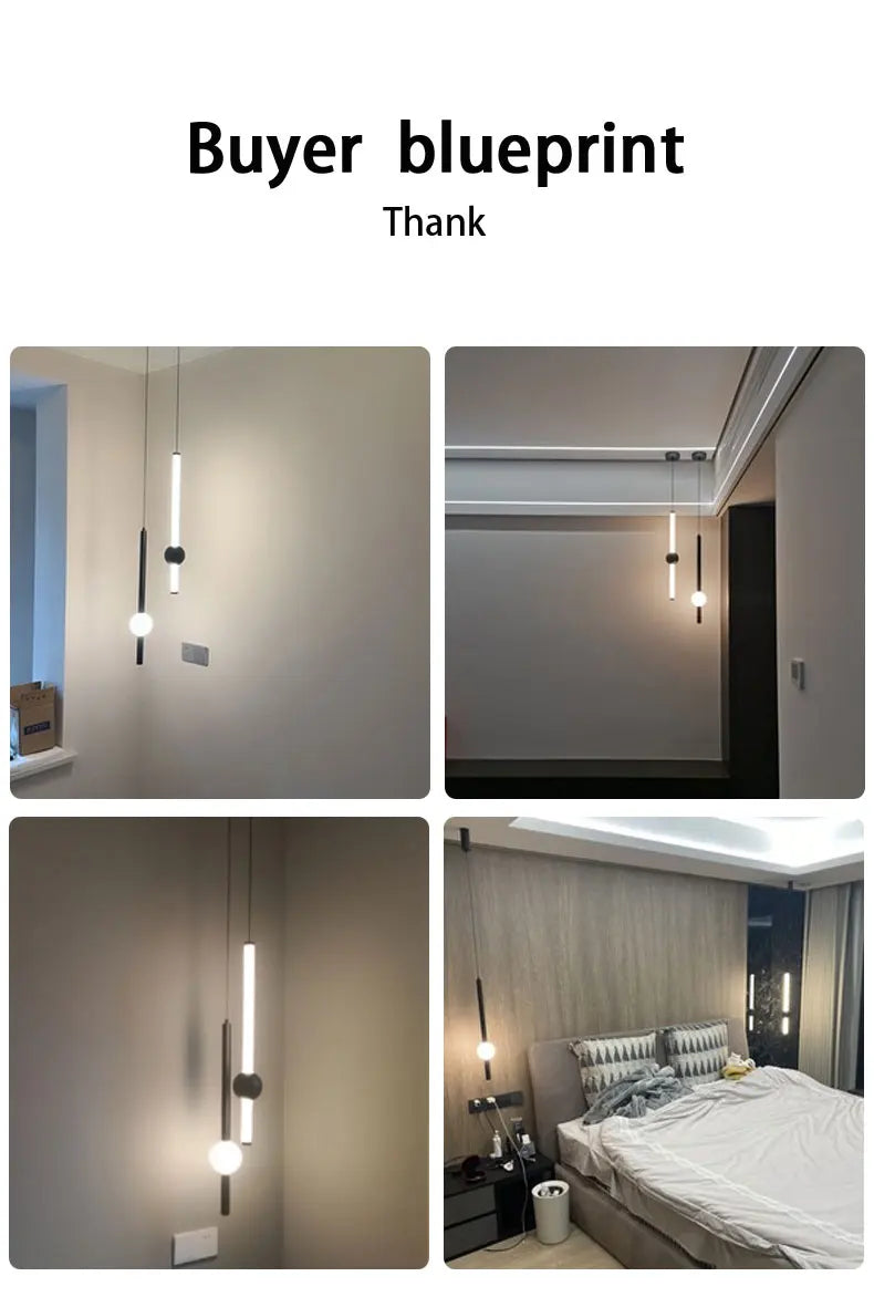 Minimalistische hanglamp naast het bed - moderne LED-lamp met één kop