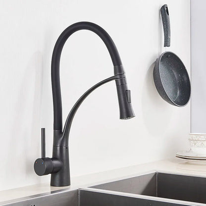 Matte Black Kitchen Faucet – Pull-Down Swivel Spout | Deck Mounted Mixer Tap
