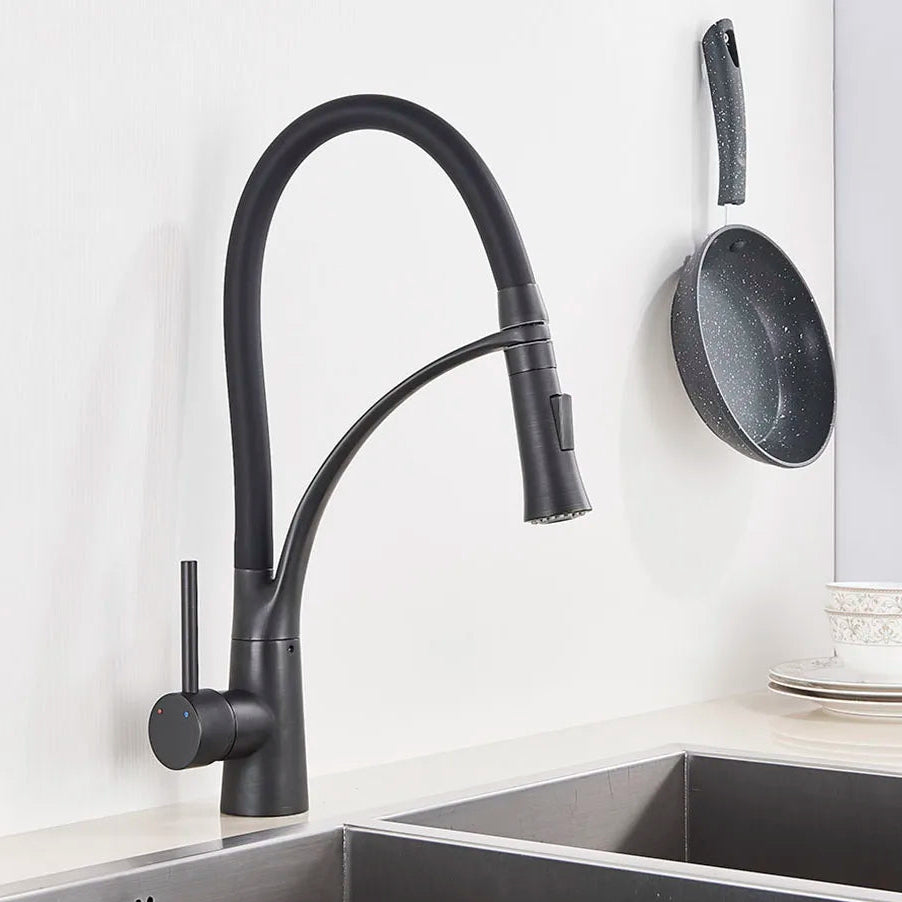 Matte Black Kitchen Faucet – Pull-Down Swivel Spout | Deck Mounted Mixer Tap