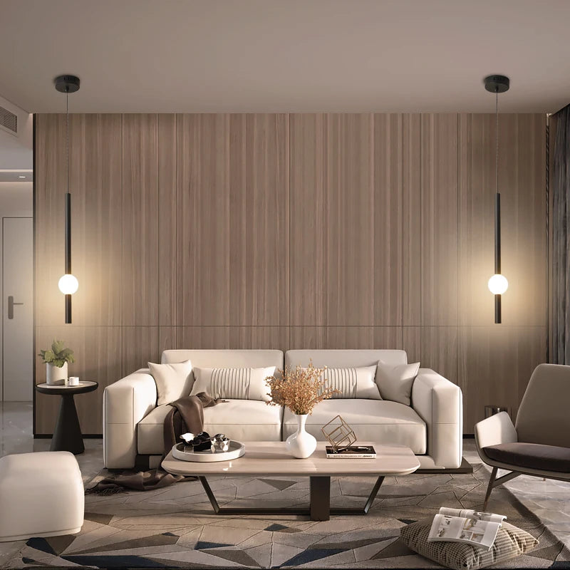 Minimalistische hanglamp naast het bed - moderne LED-lamp met één kop