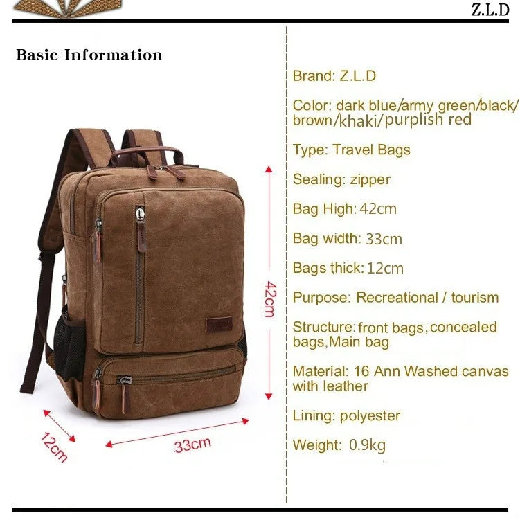 Vintage Canvas Rugzak Heren Grote Capaciteit Reis Schoudertas Hoge Kwaliteit Mode Studenten Tas Mannelijke Notebook Laptop Rugzak