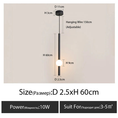 Minimalistische hanglamp naast het bed - moderne LED-lamp met één kop