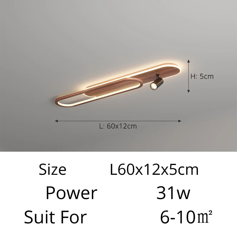Lineair LED-plafondlicht met walnootafwerking en spot