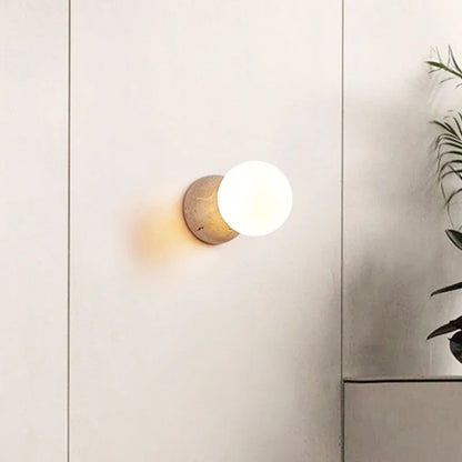 Ronde stenen wandlamp – Warmwit nachtkastlamp