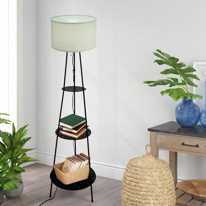Moderne staande lamp met 3-laags plank - E27 staande lamp met opbergruimte