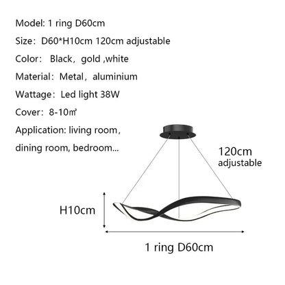Moderne Golfvormige Ring LED Hanglamp - Circulaire Designer Kroonluchter