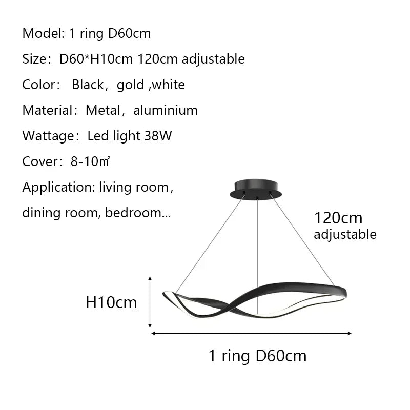 Moderne Golfvormige Ring LED Hanglamp - Circulaire Designer Kroonluchter