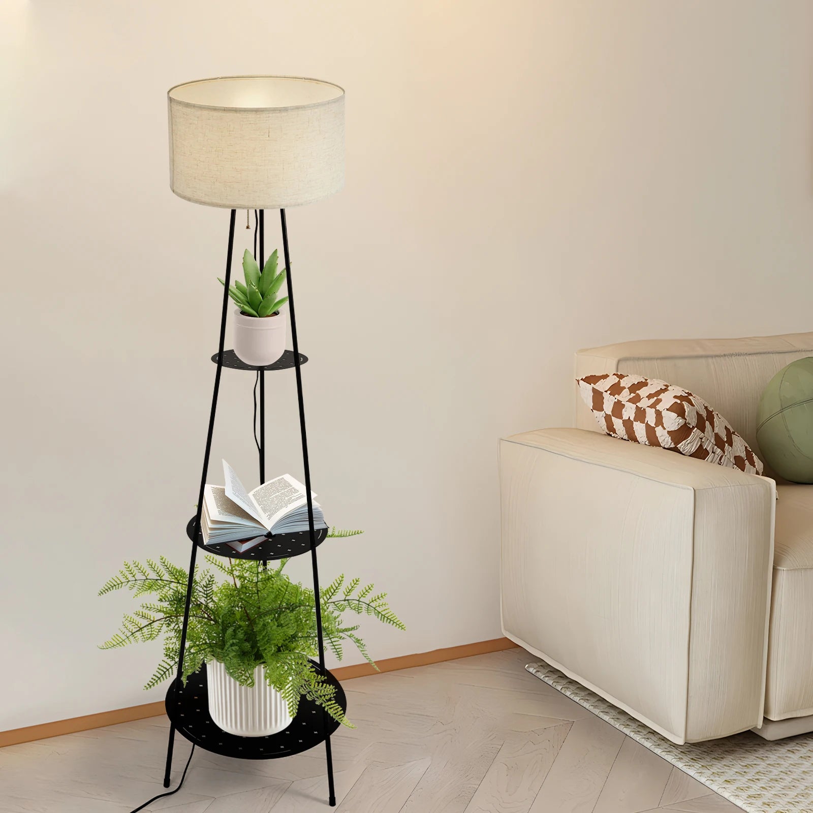 Moderne staande lamp met 3-laags plank - E27 staande lamp met opbergruimte