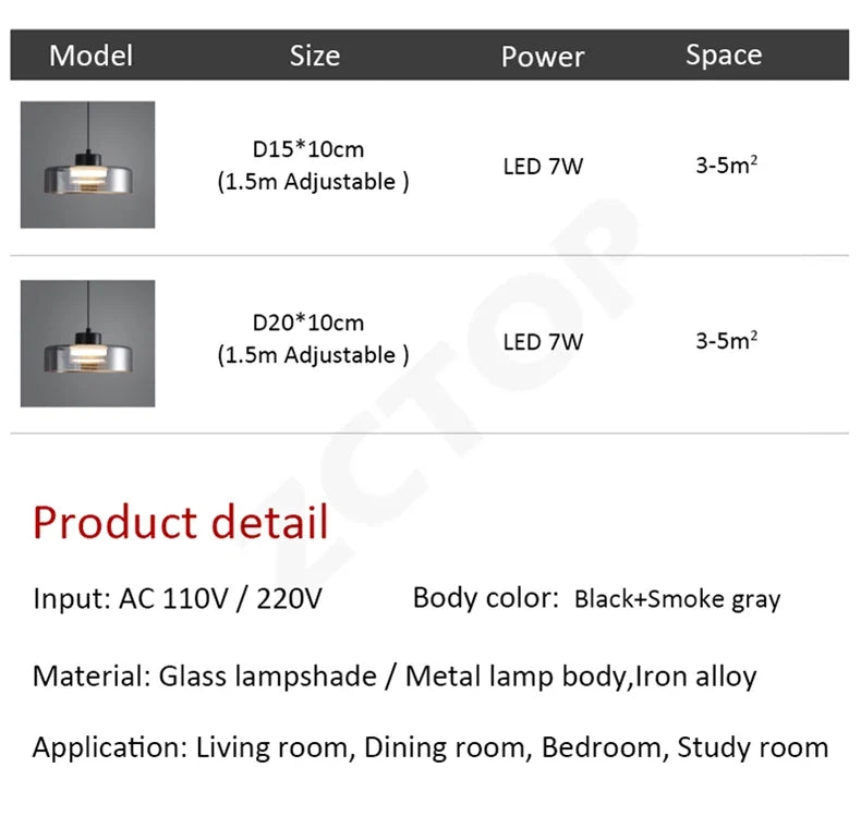 Minimalistische glazen led-hanglamp zwart