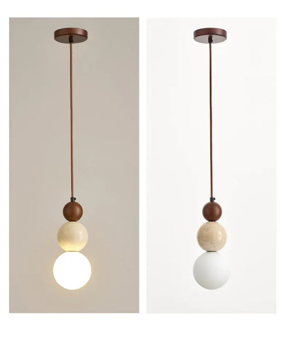 Rustieke hanglamp van hout en steen - middeleeuwse Bauhaus-designerkroonluchter