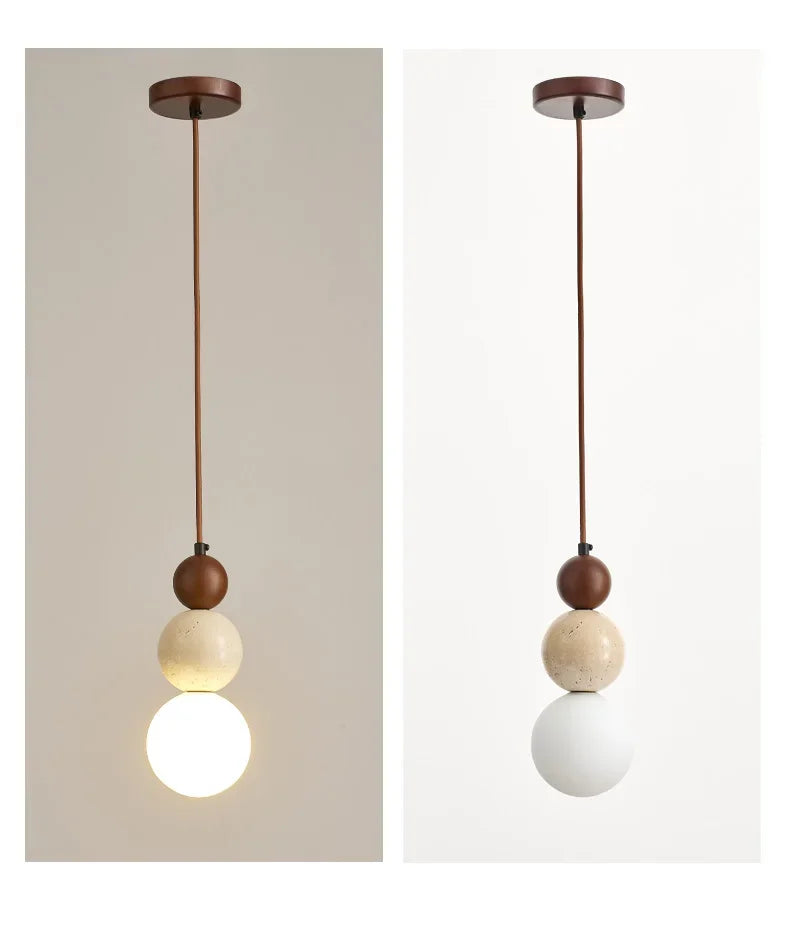 Rustieke hanglamp van hout en steen - middeleeuwse Bauhaus-designerkroonluchter