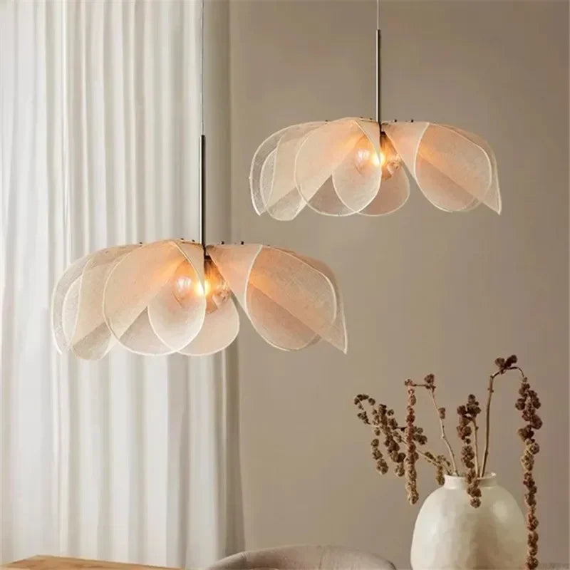 Hanglamp van stoffen bloem - Franse Wabi-Sabi stoffen lamp