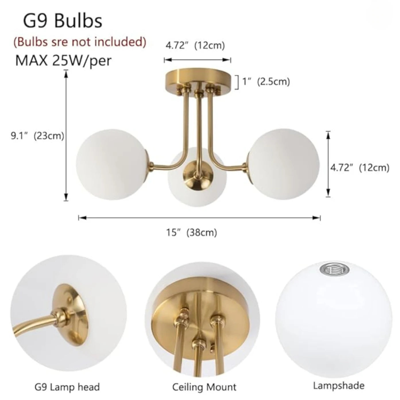 Nordic glazen bol plafondlamp - moderne smeedijzeren plafondlamp voor slaapkamer en gang