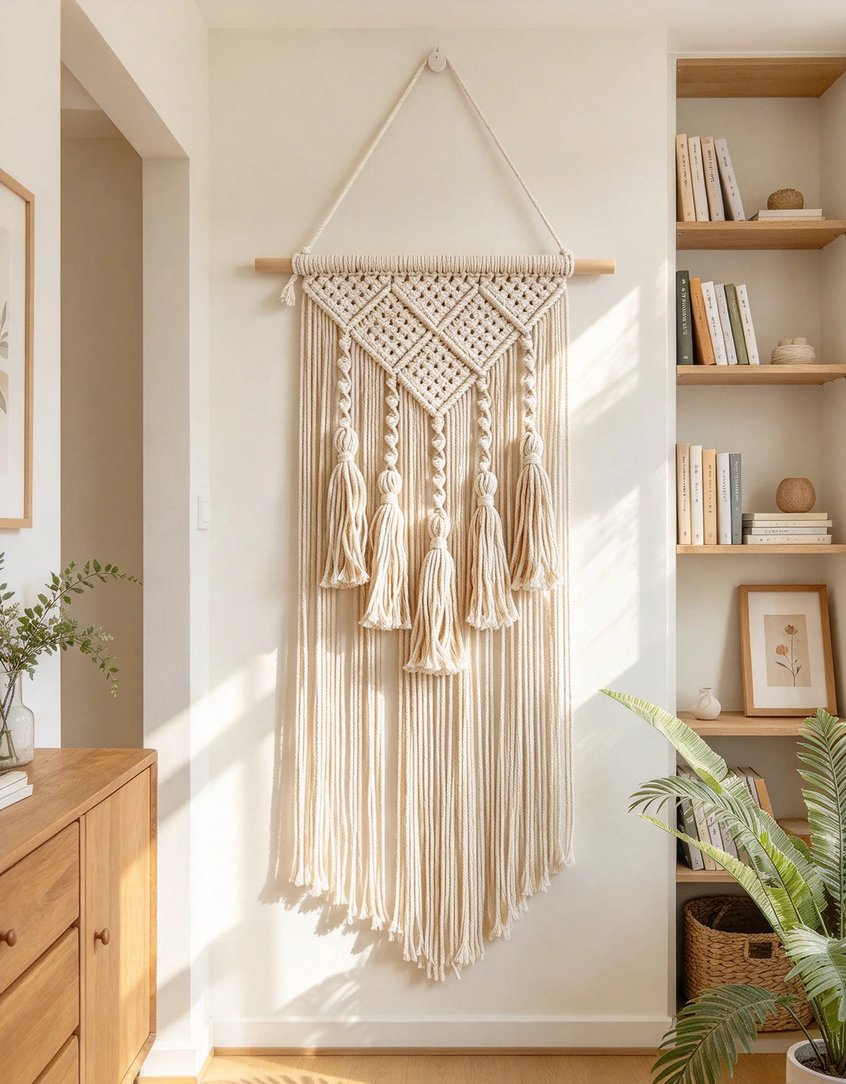Boho-Makramee-Wandbehang – Handgewebter Baumwoll-Wandteppich