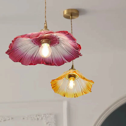 Bloemen glazen hanglamp - koperen plafondkroonluchter