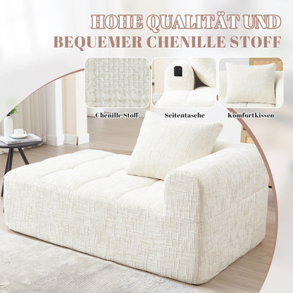 Luxe beige chenille chaise longue bank - 2-zits met opbergvakken 