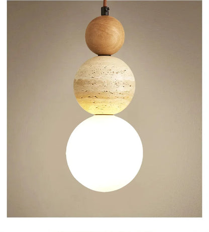 Rustieke hanglamp van hout en steen - middeleeuwse Bauhaus-designerkroonluchter